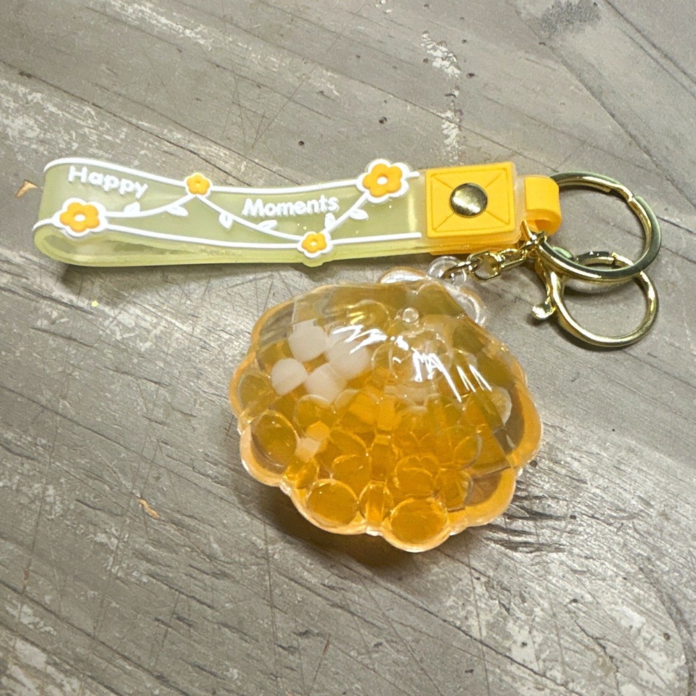 Happy Moments Floral Strap Keychain Detachable Keyring Yellow/Clear